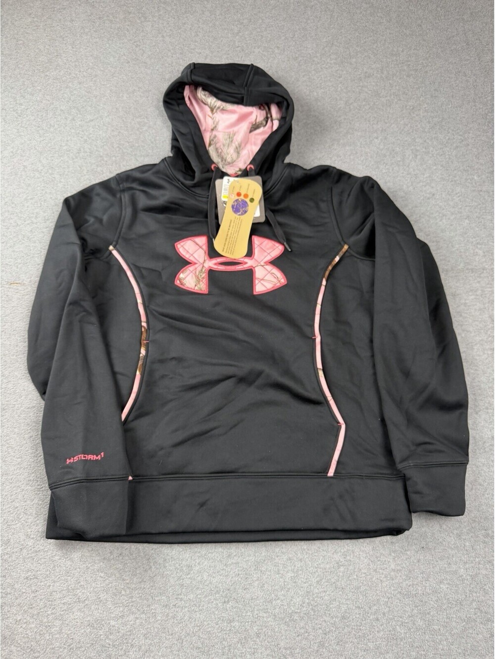Under Armour Hoodie Medium Women Cold Gear Black‎ Pink Camo Logo nwt